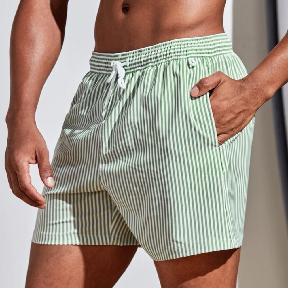 Fest Manfinity Swimmode Men Vertical Striped Drawstring Waist Swim Trunks